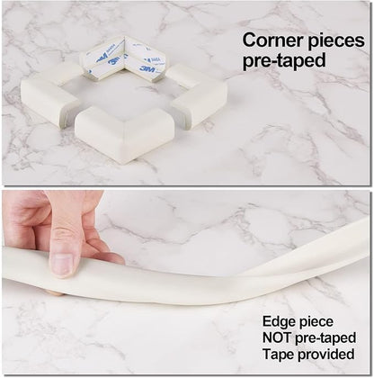Baby Proofing Edge and Corner Guards, (16.4ft Edge + 4 Corners) Safety Furniture Bumper, Baby Corner Protector for Fireplace, Table, Stair, Cabinet, 3M Adhesive, White