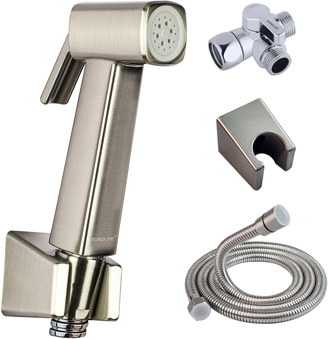 Handheld Bidet Sprayer for Toilet, Lockable Push Button, High Pressure Bathroom Sprayer, Cloth Diaper & Personal Hygiene Sprayer, Tank Mount No-Drill Install, Stainless Hose Set, Black Color