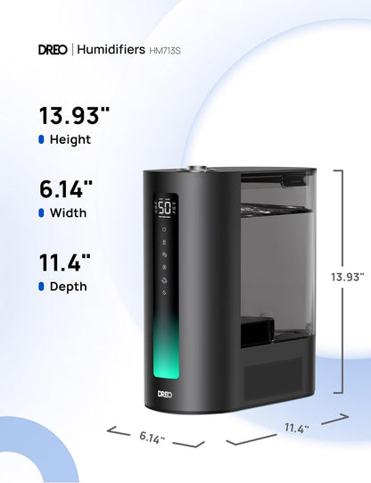 DREO 6L Humidifiers for Bedroom, Smart Warm & Cool Mist for Large Room, 60Hr Quiet Runtime for Baby, Plant, Humidity Sensor, Indicator Light, 12H Timer, Google/Alexa, HM713S