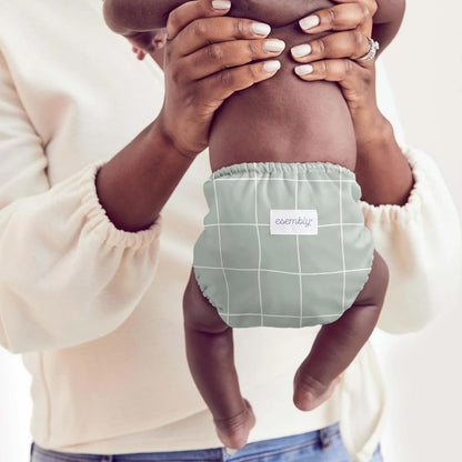 Esembly Cloth Diaper Cover - Reusable Swim Diaper, Waterproof, Breathable - Adjustable Outer Layer Over Absorbent Inner for Blowout Protection - Sea Glass, Size 2 (18-35lbs)