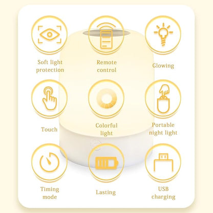 Rechargeable Night Light for Baby Nursery with Touch Control, 13 Colors & 3 Modes, Dimmable Nursery Lamp with Timer, Portable Hanging Bedside Light for Kids Room, Breastfeeding, Camping