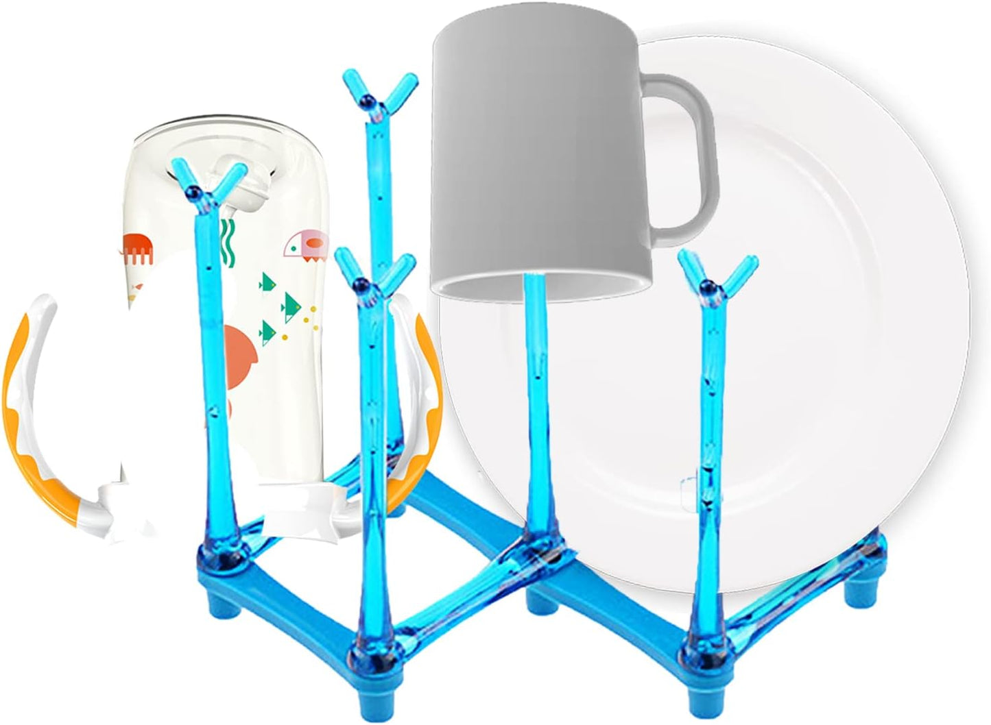 PCTC Retractable Cup Drying Rack, Drinking Glass and Sports Bottle Drainer Stand, Plastic Bag Dryer and Mug Tree with Non-Slip Bottom for Kitchen Countertop (Random Colour)