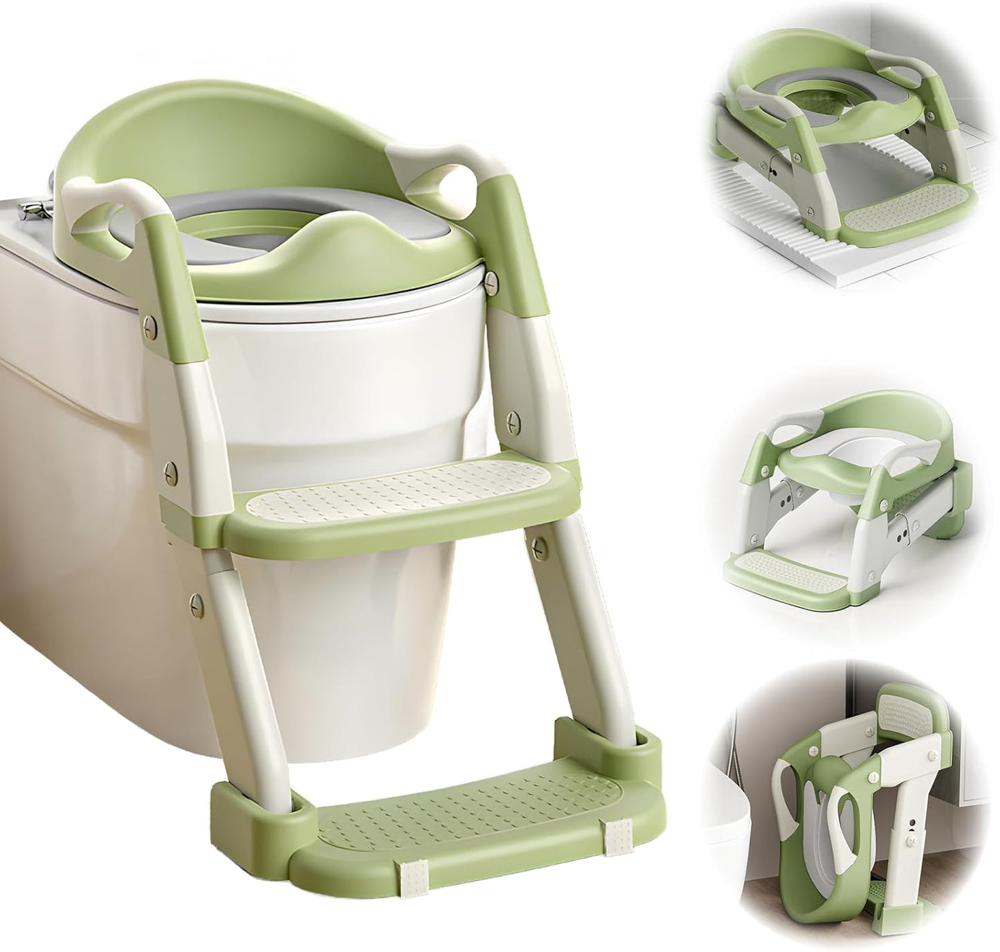 Potty Training Seat with Step Stool Ladder, 3-in-1 Toddler Toilet Seat and Potty Chair with Splash Guard, Anti-Slip Pad Adjustable, Potty Training Toilet for Kids Boys Girls Toddlers Green