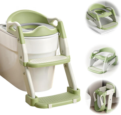 Potty Training Seat with Step Stool Ladder, 3-in-1 Toddler Toilet Seat and Potty Chair with Splash Guard, Anti-Slip Pad Adjustable, Potty Training Toilet for Kids Boys Girls Toddlers Green