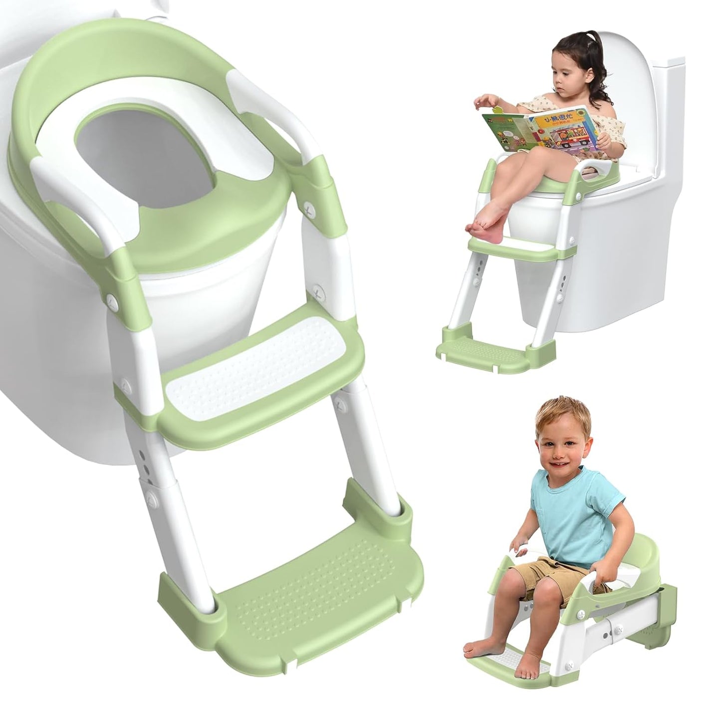 Potty Training Seat, Toddler Potty Training Toilet with Step Stool Ladder for Kids Boys Girls, 3 in 1 Foldable Toilet Seat Potty Chair with Urinals, Splash Guard, Handles, Anti-Slip Pad,Grey