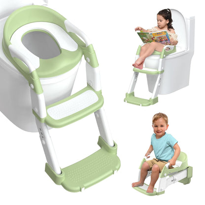 Potty Training Seat, Toddler Potty Training Toilet with Step Stool Ladder for Kids Boys Girls, 3 in 1 Foldable Toilet Seat Potty Chair with Urinals, Splash Guard, Handles, Anti-Slip Pad,Grey