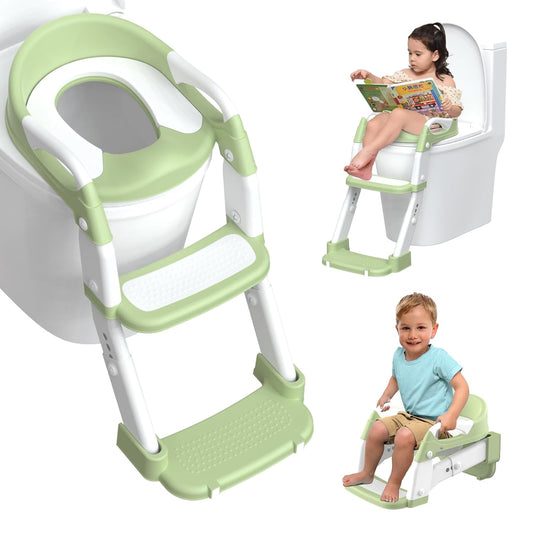 Potty Training Seat, Toddler Potty Training Toilet with Step Stool Ladder for Kids Boys Girls, 3 in 1 Foldable Toilet Seat Potty Chair with Urinals, Splash Guard, Handles, Anti-Slip Pad,Grey
