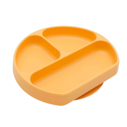 Bumkins Toddler and Baby Suction Plate, Divided Grip Dish for Babies and Kids, Baby Led Weaning, Feeding Supplies, Sticks to Tables and Highchairs, Platinum Silicone, for Chidren 6 Months, Gray