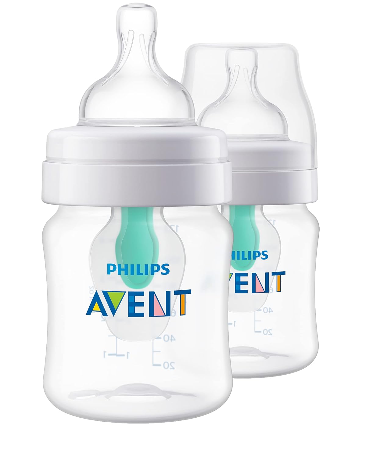Philips Avent Anti-Colic Baby Bottles, 11oz, with Flow 3 Nipples, 3m+, 2pk, Clear, SCY106/02