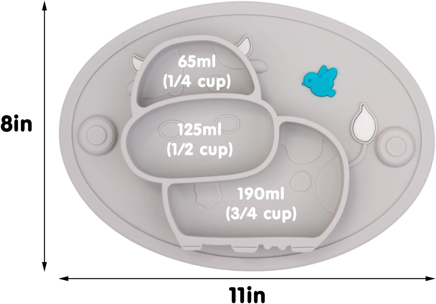 Silicone Divided Toddler Plates - Portable Non Slip Suction Plates Placemat for Children Babies and Kids BPA Free Baby Dinner Plate Bowl (Owl-Cyan)
