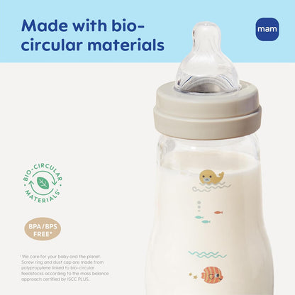 MAM 9oz Feel Good Pure Glass Anti-Colic Wide Neck Baby Bottle, Medium Flow Skin Soft Silicone Nipple, Easy to Clean, BPA Free, 2+ Months, Easy Switch Between Breast & Bottle, Made in Europe, 3 Pack