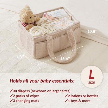 luxury little Soft Baby Diaper Caddy Organizer, Nursery Storage Basket with Removable Divider, Portable Baby Diapers Basket, Gifts for New Parent, Baby Shower (Baby Blue)