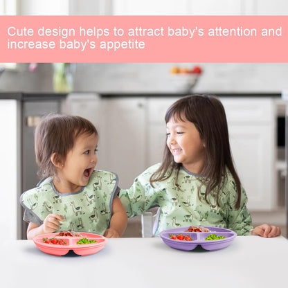 Vicloon Toddler Plates, 3 Pcs Silicone Baby Plates, BPA Free Suction Plates with Lids for Babies and Toddlers, Suction Plate Feature, Divided Plate Design,Toddler Plate Microwave&Dishwasher Safe