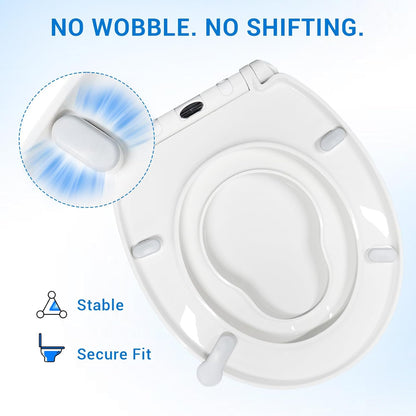 KHE Elongated Toilet Seat with Child Seat 18.5 Inch, Soft Close Toilet Seat with No-Touch Handle, Quick Release, Non-Slip, Durable PP, White