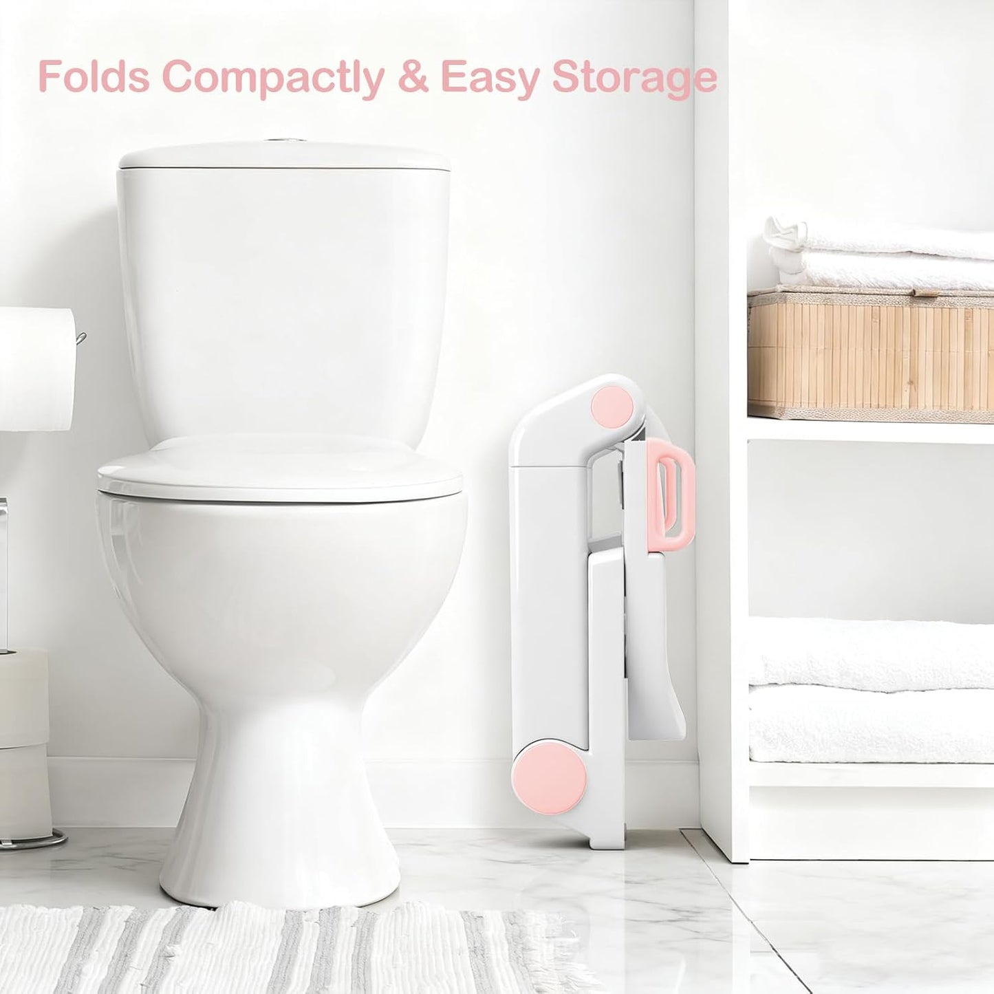 [No Assembly Required] BABY JOYCE Potty Training Seat with Step Stool Ladder, Extra Sturdy Integrated Toddler Toilet Seat for Boys Girls, Anti-Slip Step & Splash Guard, Foldable Potty Ladder (Grey)