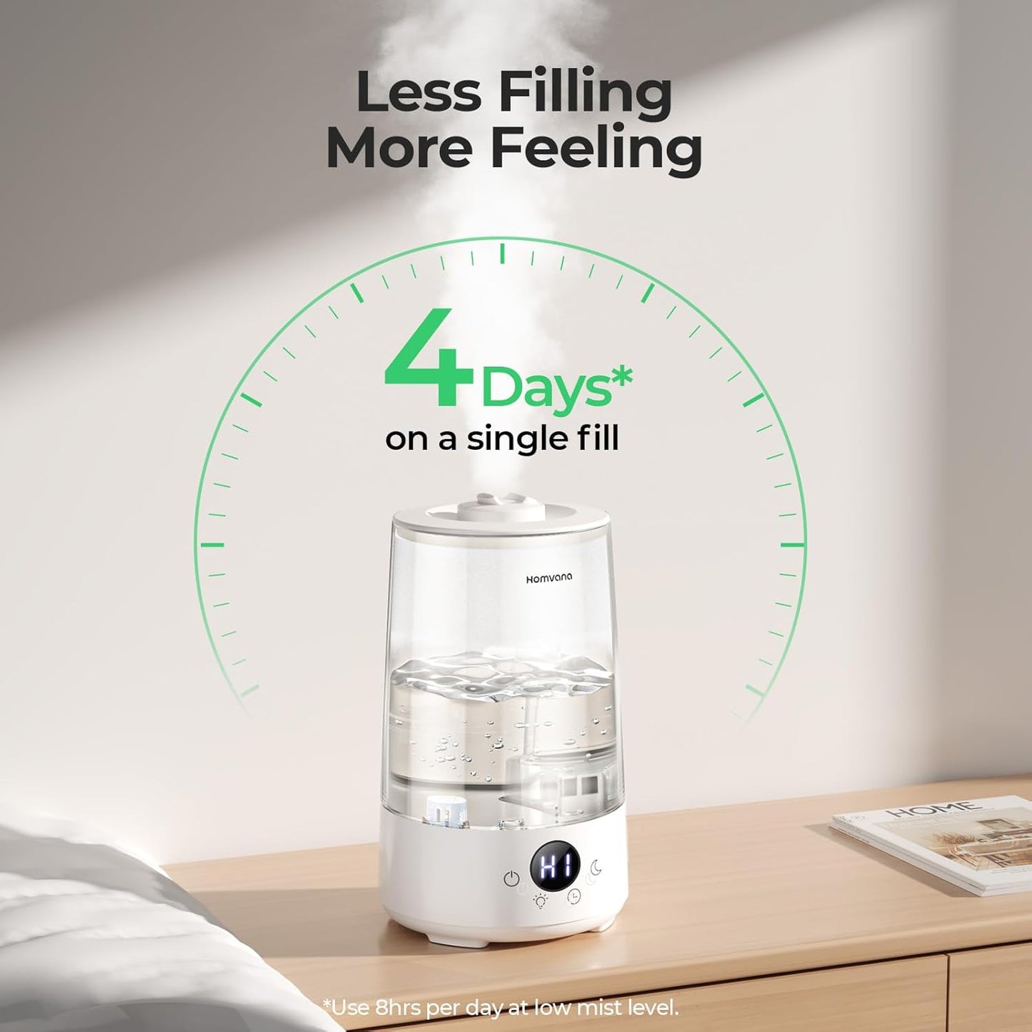 Homvana Humidifiers for Bedroom Home, 3.6 L Cool Mist Top-Fill 34H Super Long Time, Quiet 23dB, Baby Humidifier, Oil Diffuser for Large Room, House, Plant, Nursery, Office, BPA FREE, Ultrasonic (Grey)