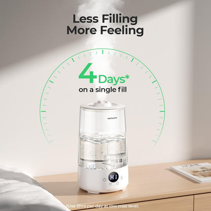 Homvana Humidifiers for Bedroom Home, 3.6 L Cool Mist Top-Fill 34H Super Long Time, Quiet 23dB, Baby Humidifier, Oil Diffuser for Large Room, House, Plant, Nursery, Office, BPA FREE, Ultrasonic (Grey)