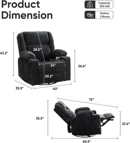 Oversized Power Recliner Chair with Massage and Heat, Swivel Rocker Recliner Chair for Adults with Arm Storage, Nursery Glider Recliner with Adjustable Headrest and Phone Stand, Side Pockets, Beige