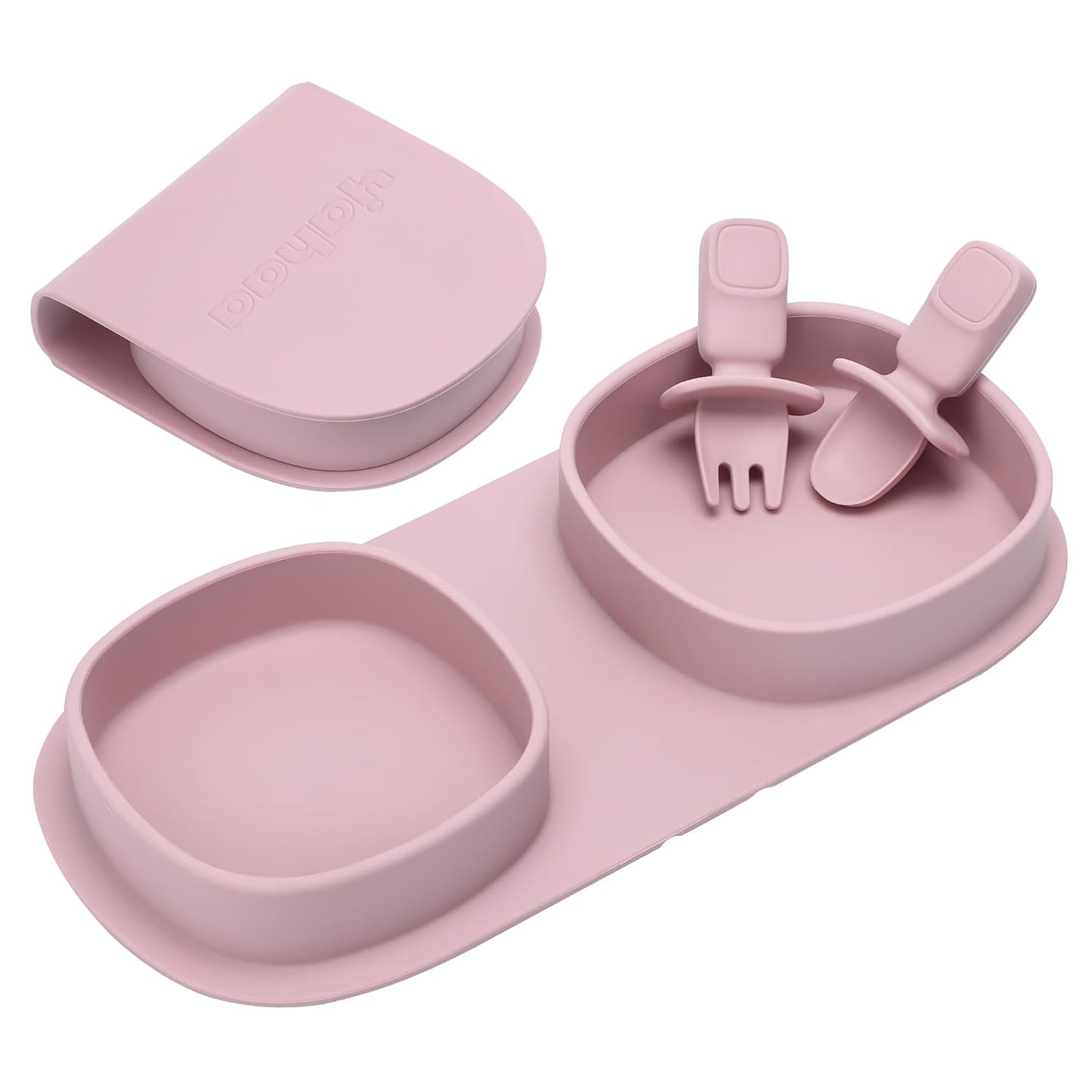 Baby Plates with Suction with Forks and Spoons, Foldable Silicone Toddler Plates, Baby Travel Essential, Microwave & Dishwasher Safe, Purple