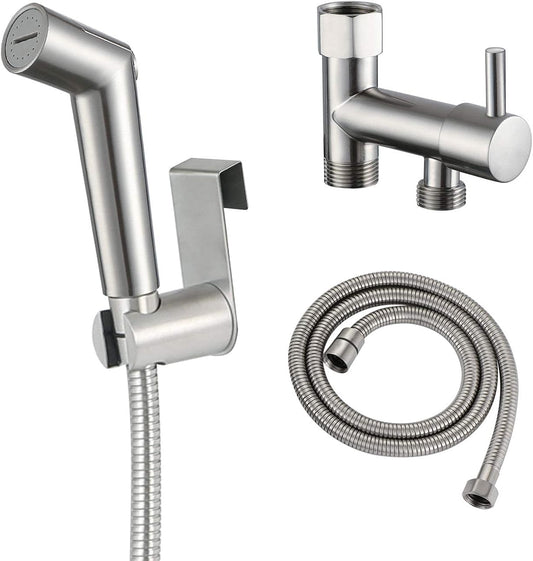 Handheld Sprayer Kit with Adjustable Jet Spray for Toilet, Double Shut-Off Design Chrome Finish