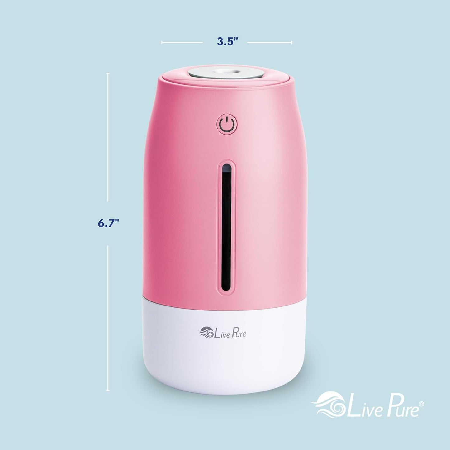 LivePure Cool Mist Humidifiers for Bedroom. Small Humidifier for Babies, Nursery, Plants, Office. Ultrasonic Cool Mist Humidifier w/Quiet Operation, USB-C Rechargeable. Rose Quartz