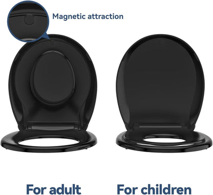 JINGZE Round Toddler Toilet Seat Adult/Child,Built-In Potty Training Seat, Soft Quiet Close Non-Slip Seat, Easy to Install & Clean,Magnetic Kids Seat and Cover,White