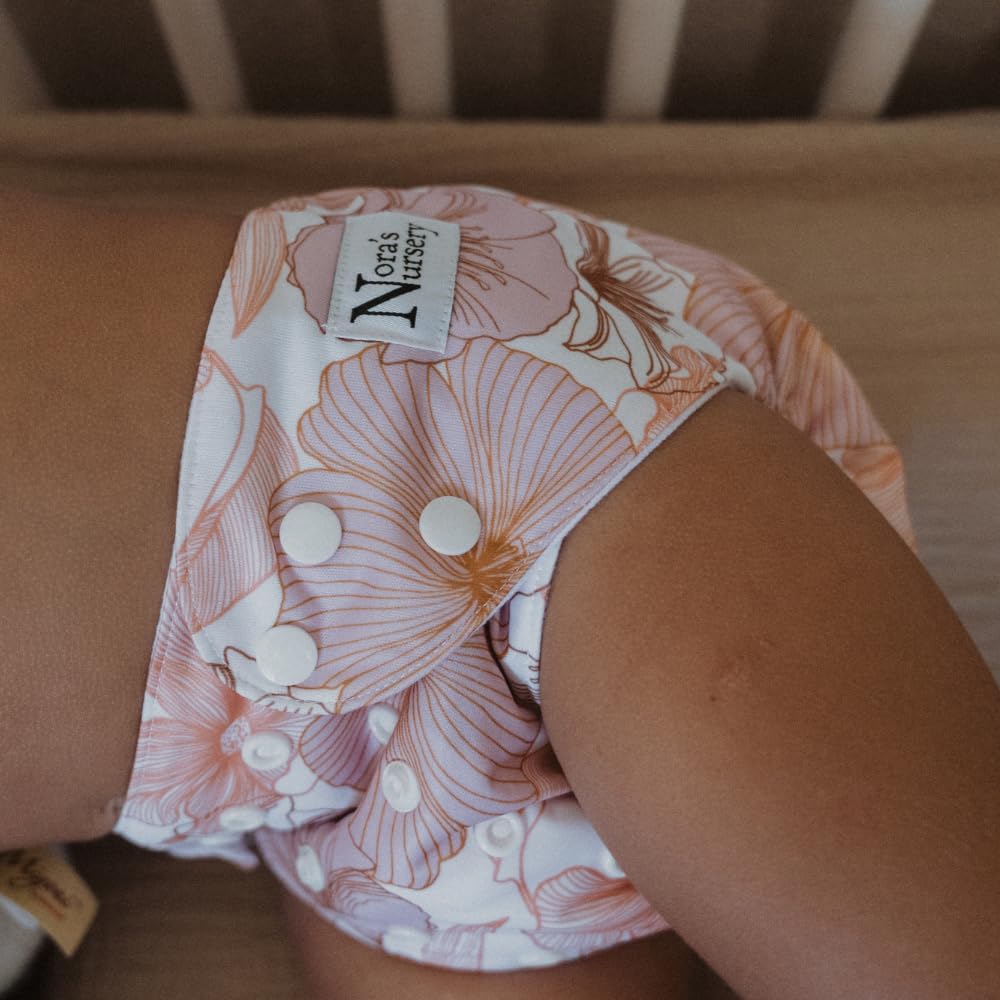 Nora's Nursery Cloth Diapers 7 Pack with 7 Inserts & 1 Wet Bag - Waterproof Cover, Washable, Reusable & One Size Adjustable Pocket Diapers for Newborns and Toddlers - Delilah