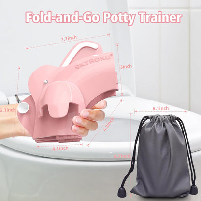 Foldable Travel Potty Seat for Toddler, Portable Toilet Training Seat for Kids on The Go, Fits Round & Oval Toilets with Non-Slip Base & Travel Bag for Car Airplane Essentials, Grey