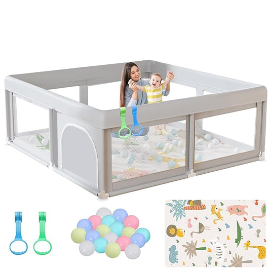 Hiaksedt Baby Playpen with Mat and Ocean Balls Small Playpen for Babies and Toddlers 50 x 50 inch Baby Fence Playards