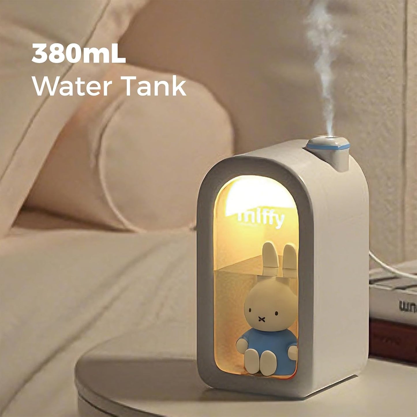 Mipow X Miffy Cool Mist Humidifier - Ultrasonic Quiet, Mini Cute Humidifier with Night Light, 380ml Humidifiers for Bedroom/Babies Nursery/Office