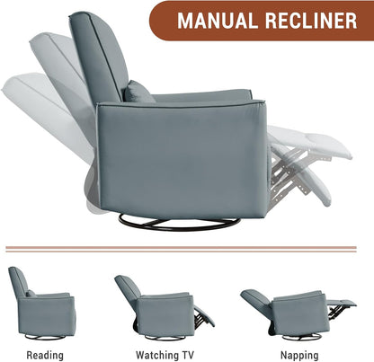 GAOMON Swivel Rocking Recliner Chair, Manual Leather Recliner Glider with Lumbar Support & Padded Armrest, Comfortable Rocker Nursery Single Sofa for Living Room and Bedroom (Cream)