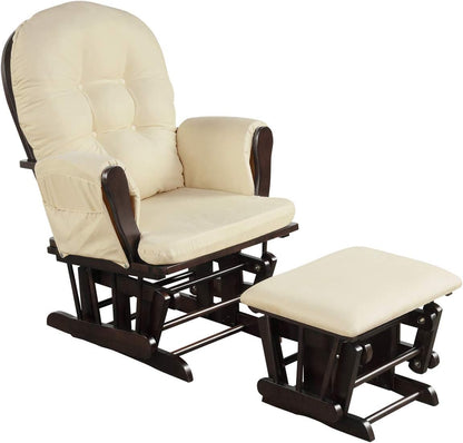 Costzon Nursery Glider with Ottoman, Upholstered Comfort Glider Rocker with Padded Cushion, Storage Pocket, Solid Wood Base, Rocking Chair Nursery for Breastfeeding, Napping (Light Gray)