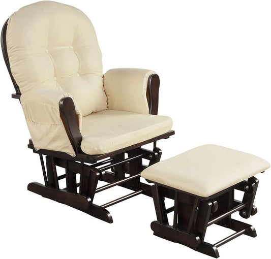 Costzon Nursery Glider with Ottoman, Upholstered Comfort Glider Rocker with Padded Cushion, Storage Pocket, Solid Wood Base, Rocking Chair Nursery for Breastfeeding, Napping (Light Gray)