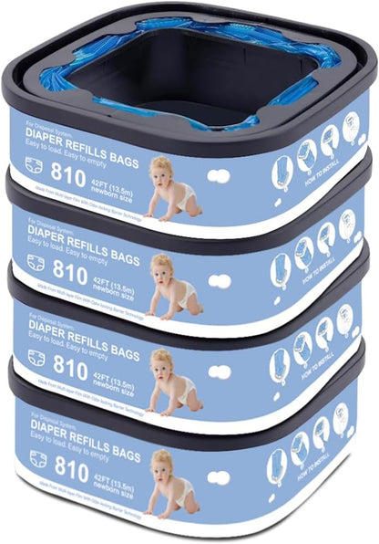 Jumbo Square Refills Disposal Bags Refill Compatible with Genie Diaper Compact, Select Pails (Not Fit Classic),Hold Up to 810 Newborn-Sized Diapers Per Refill,Pack of 4