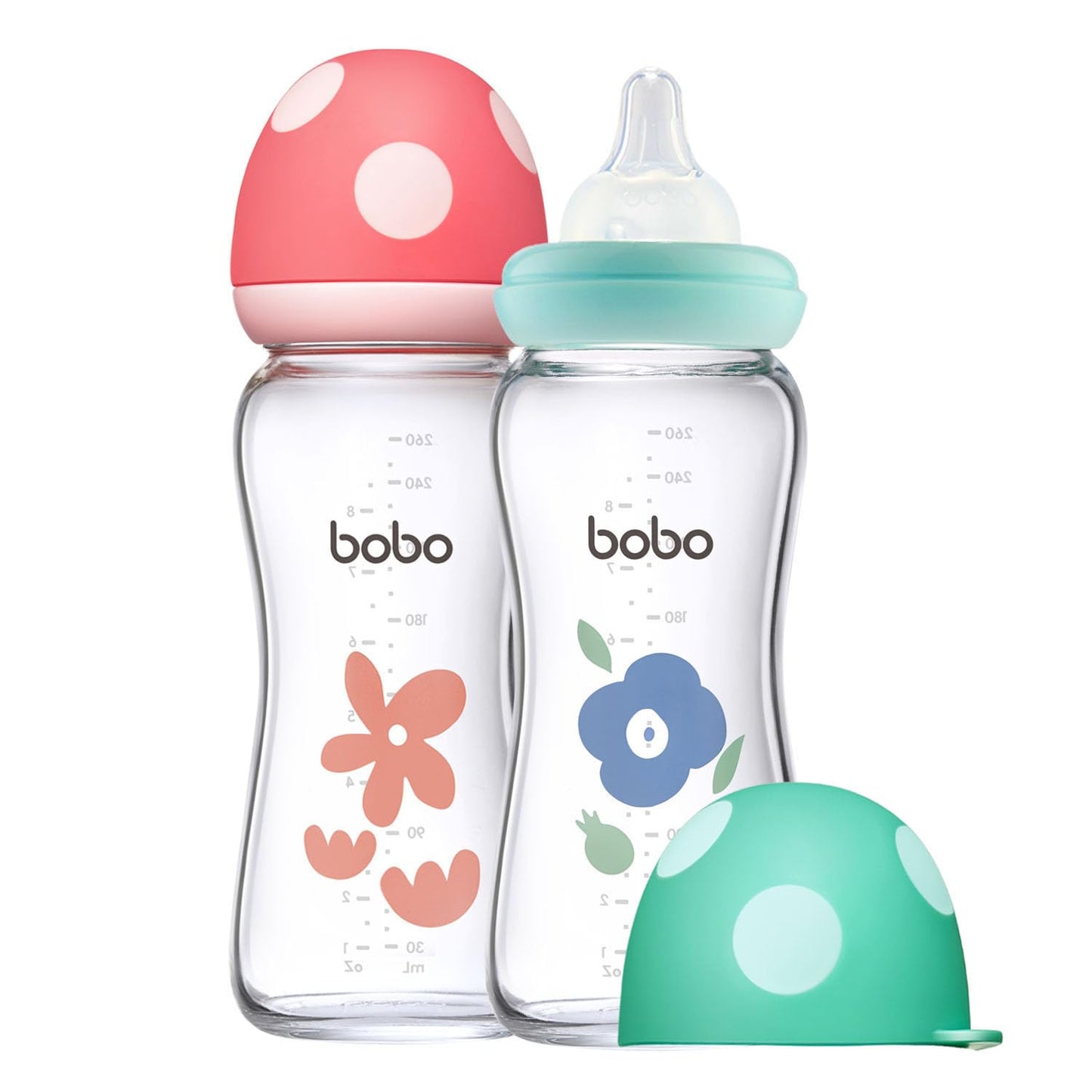 YOHKOH Natural Glass Baby Bottle with Level 1 Slow Flow Nipple, Newborn Anti-Colic Baby Bottles, Wide Neck Mushroom Baby Glass Bottle (Multicolour-A, 3.4oz (Pack of 4))
