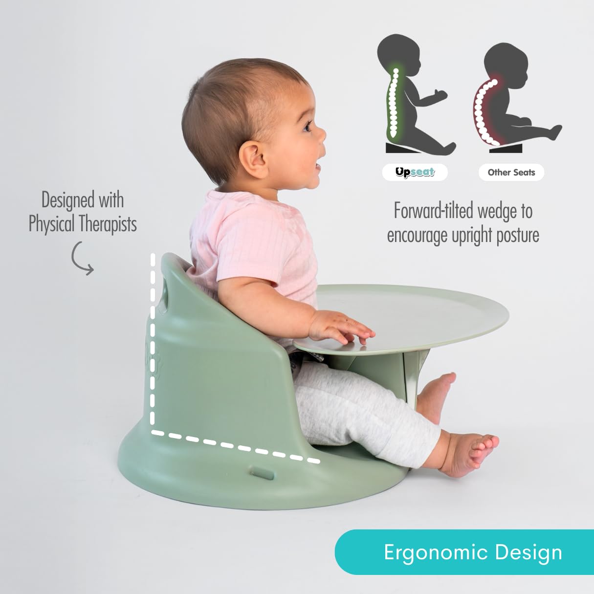 Upseat – The Original Ergonomic Baby Floor & Booster Seat with Tray, Developed with Physical Therapists for Upright Posture & Healthy Hip Development, 4–24 Months, Dishwasher-Safe Extra-Large Tray