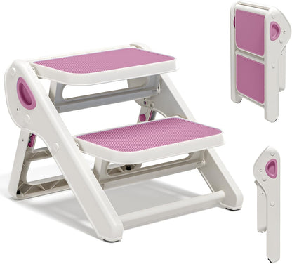 MoreFeel Foldable Toddler Step Stool for Bathroom Sink - 2-Step Kids Stool for Potty Training, Kitchen Counter & Bedroom, Sturdy Non-Slip Child Safety Stool Helper