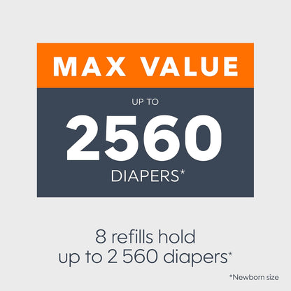 Diaper Genie Essentials Round Refill 8-Pack | Holds Up to 2560 Newborn Diapers | Features Unscented Continuous Film | Compatible with Diaper Genie Complete and Expressions Pails,8 Count (Pack of 1)