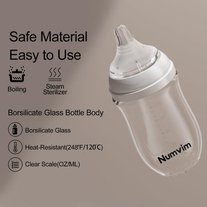 Natural Glass Baby Bottles Gentle & Slow Flow, Newborn Breastfeeding Bottle with Anti Colic Nipple for 0 Months Babies, 3 Packs (White (5 Ounce), 1 Count (Pack of 3))