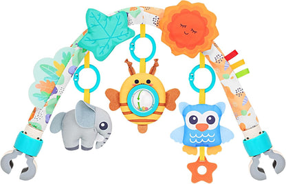 Baby Activity Stroller Arch Toys,Car Seat Toys for Adjustable Bouncer Arch Crib Bassinet Hanging Toys Mobile Clip on Stroller Developing Motor Infants Toddlers Skills with Rattle,Mirror,Teether Gift