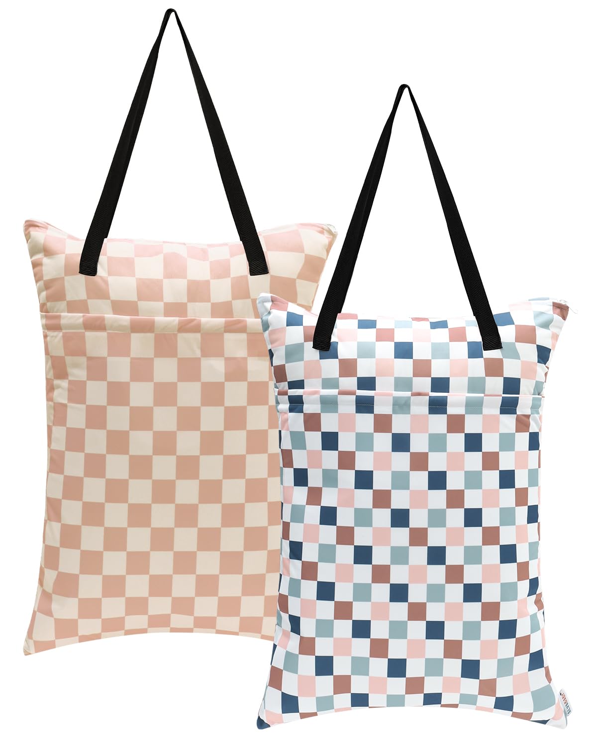 ALVABABY 2 Pack Large Wet Dry Bag Waterproof Hanging Cloth Diaper with Double Zippered Pockets 25x18 inches (Feather & Stripe)