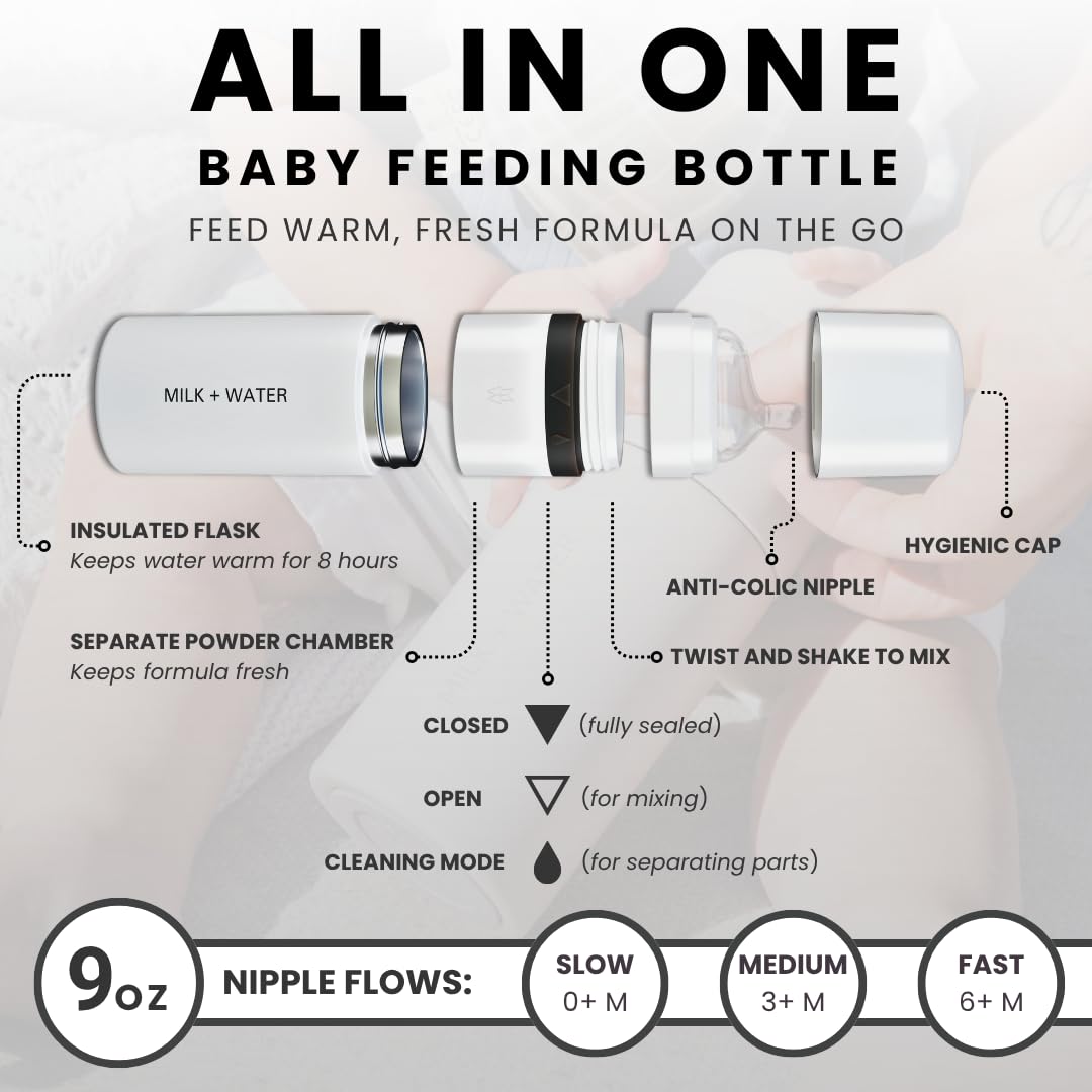 MILK & WATER All in One Baby Bottle & Baby Formula Dispenser On the Go, 5oz - Keeps Water Warm & Formula Fresh - Baby Formula Mixing Bottle with Anti Colic Nipple - Leak-Proof - 3+ Months (Pink)