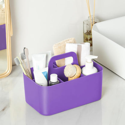 Multiuse Caddy Organizer with Handle, Portable Divided Plastic Tote Bin - Art Craft, Stationary Pen Marker Crayons, Makeup Hair Supplies Storage - Bathroom, Classroom, Dorm, Office, Desk Holder - Pink