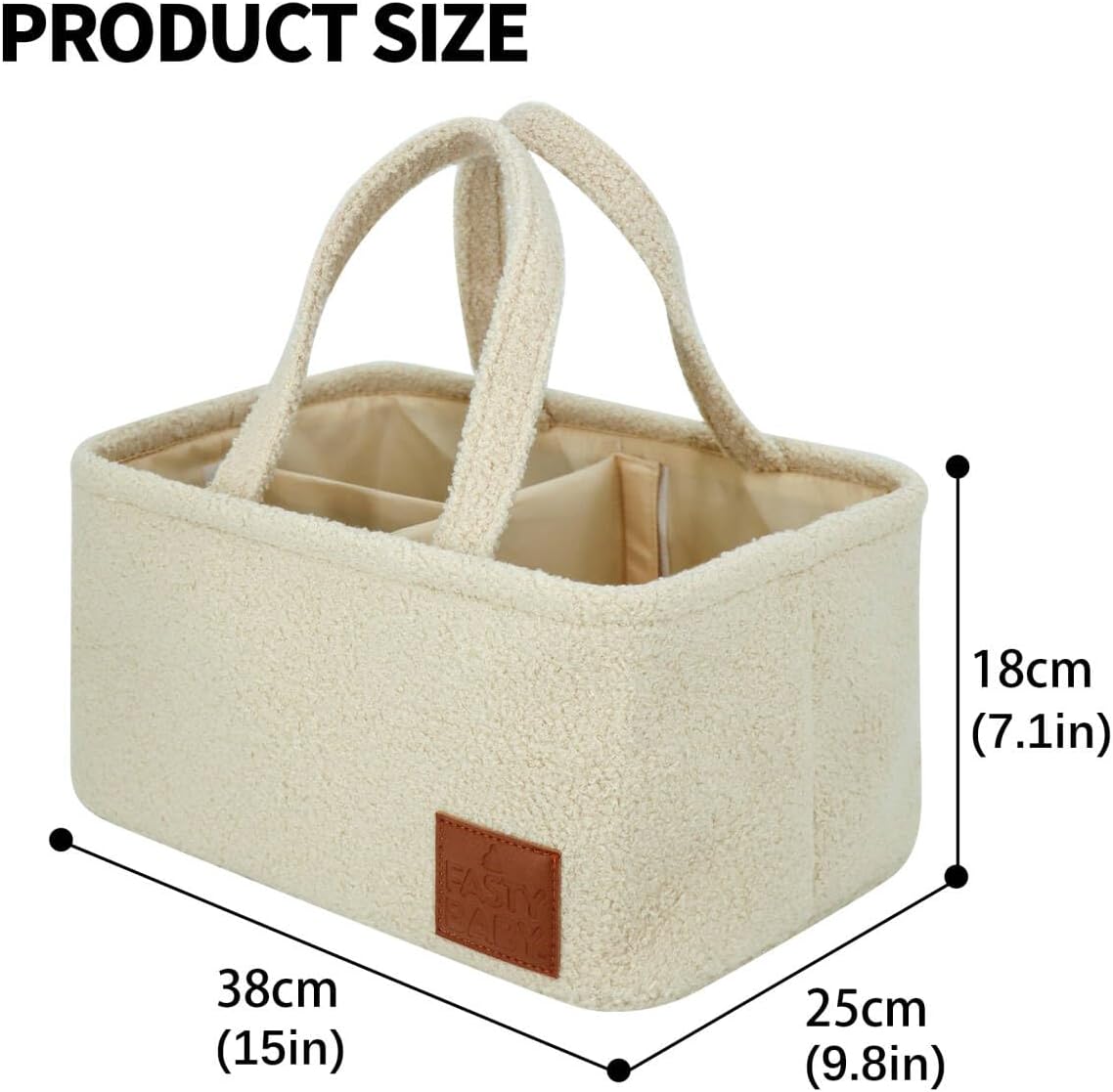Baby Diaper Caddy Organizer: Soft Beige Teddy Wool - Portable Diaper Caddy, Car Organizer - Newborn Essentials Must Have - Nursery Storage Basket for Baby Essentials. Baby shower & Newborn Gift Idea