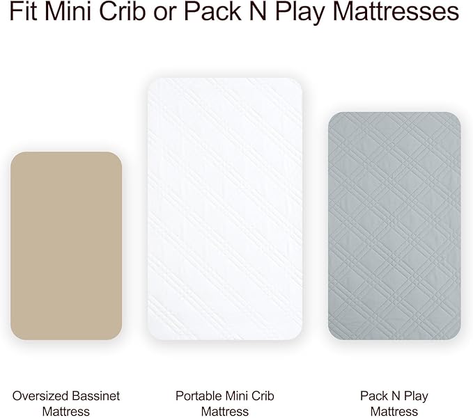 david's kids 2 Pack Waterproof Mini Crib Mattress Protector, Fit Pack N Play, Playard and Mini Crib Mattresses, Ultra Soft Breathable Pad Cover for Boys Girls Neutral, White & Grey Checker