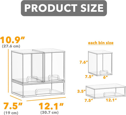 SpaceAid Bottle Storage Organizer Baby - Acrylic Bottles Station Organizer Container, Stackable Clear Drawers for Countertop, Vanity, Bathroom, Cabinet, Pantry Organization, 5 Pack, 2S2M1L, 15.4" H