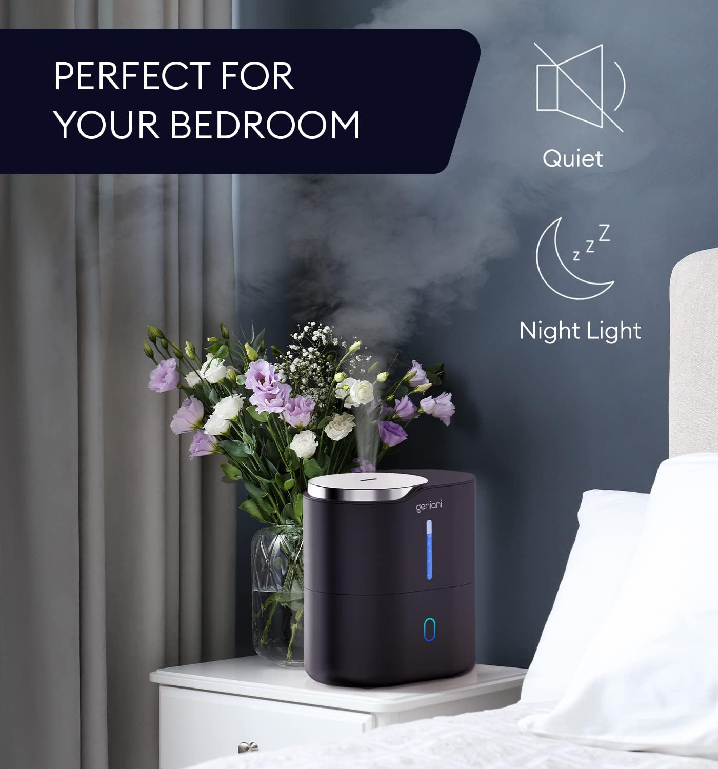 GENIANI Portable Cool Mist Humidifiers for Bedroom & Office - Ultrasonic Humidifier for Home, Baby, Small Room with Auto Shut Off, 250ML Easy to Clean Water Tank