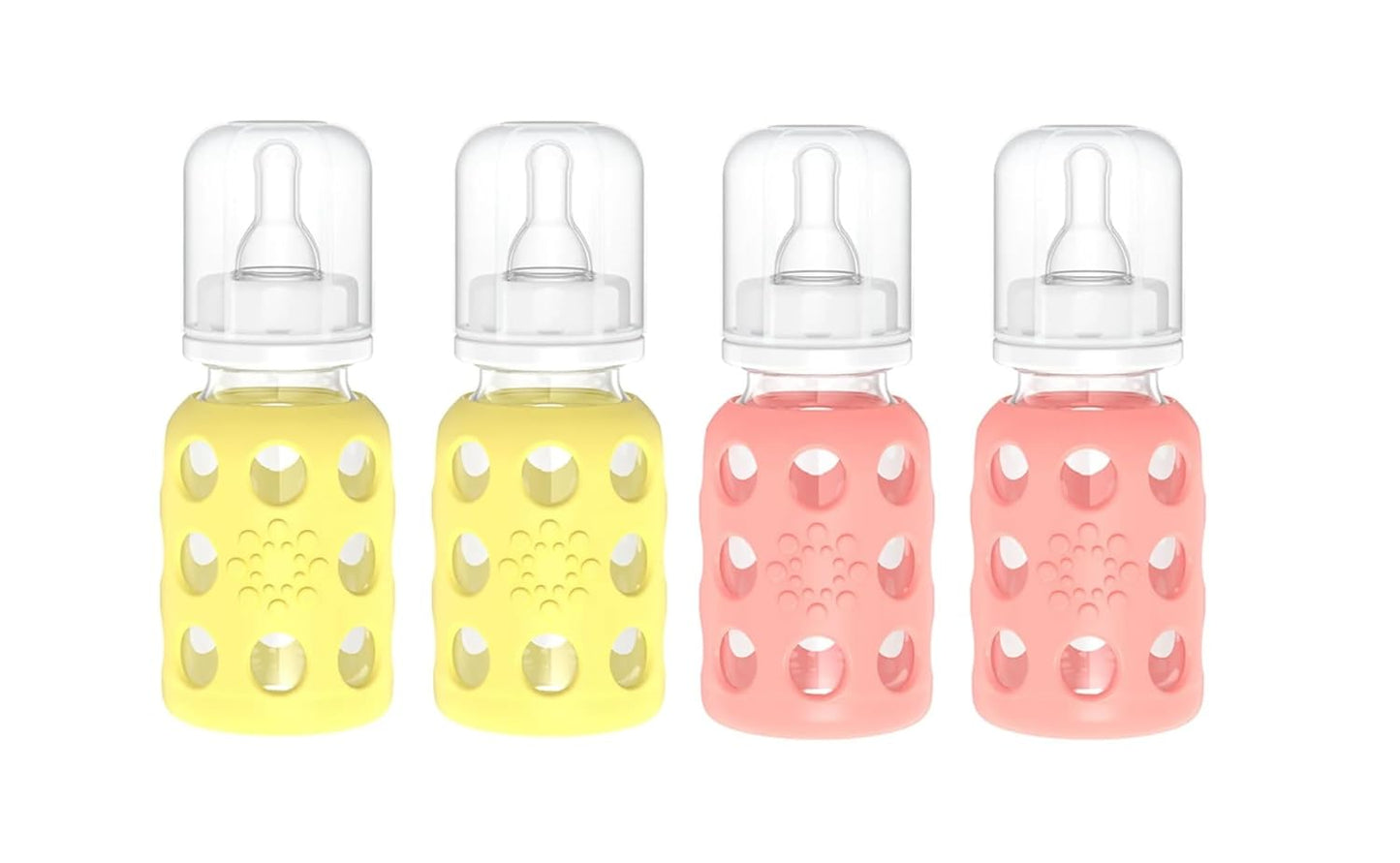 Lifefactory Glass Baby Bottle BPA Free | Protective Silicone Sleeve | 4 oz Pack of 2 | Cantaloupe, Banana