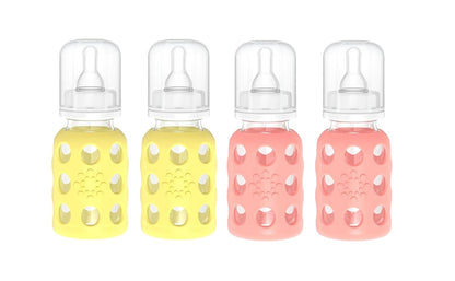 Lifefactory Glass Baby Bottle BPA Free | Protective Silicone Sleeve | 4 oz Pack of 2 | Cantaloupe, Banana