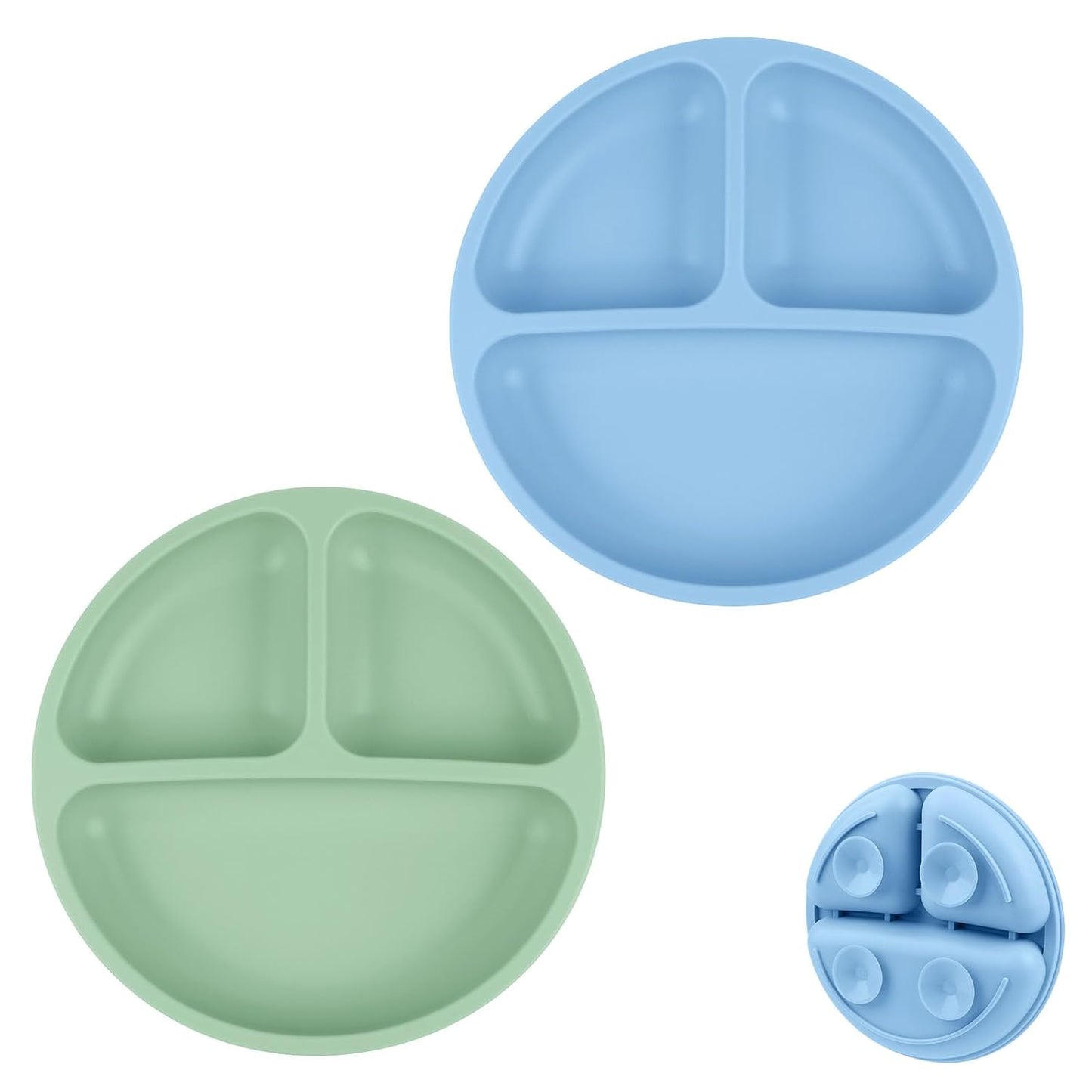 Vicloon Suction Plates, 2 Pcs Baby Toddler Plate Silicone, BPA Free Divided Plate, Divided Plate Design,Silicone Grip Dish Microwave & Dishwasher Safe